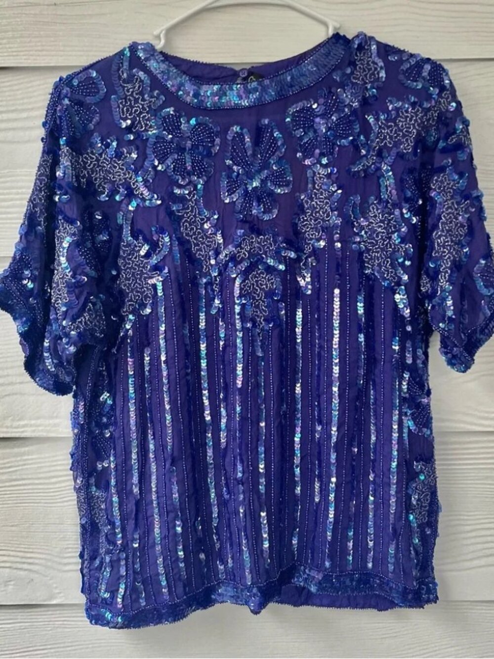 Vintage Carolyne Barton beaded silk blouse sequin embellished top size medium
